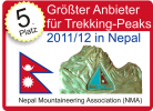 enjoy Nepal Top five, fünft größter Anbieter (von insgesamt 814 Agenturen) für Trekking-Peaks in Nepal. Nepal Mountaineering Association (NMA) im Jahre 2011/2012